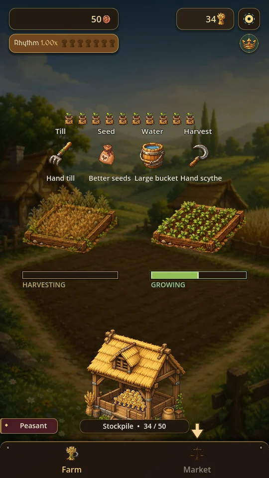 Grow a second field and improve your tools and grain storage.
