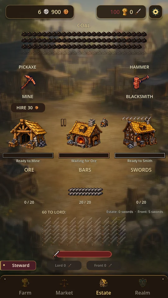 Mine ore, smelt bars and forge weapons at the Estate.