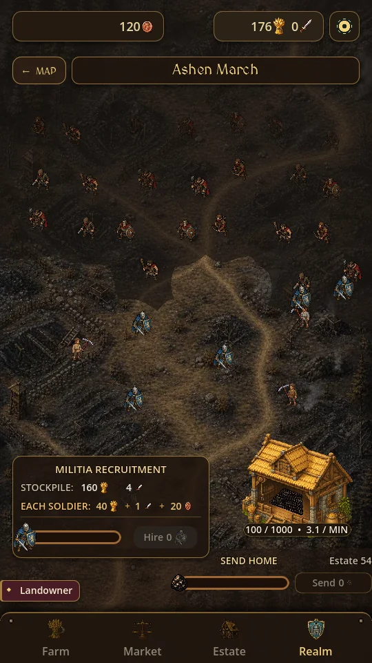 Militia fight bandits as you reclaim Ashen March.