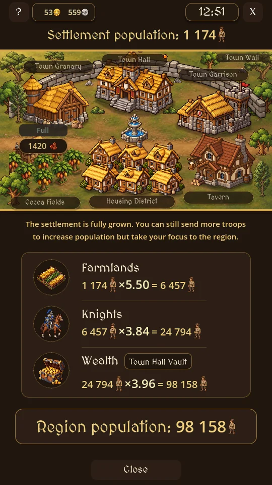 A developed Settlement supports Ambervale's growing population.